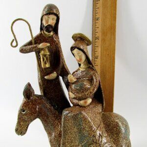 Modern Nativity Mary, Joseph and Jesus with Donkey Carved Resin Sculpture